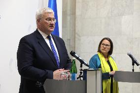 Press conference of Andrii Sybiha, Xavier Bettel and Yuriko Backes in Kyiv